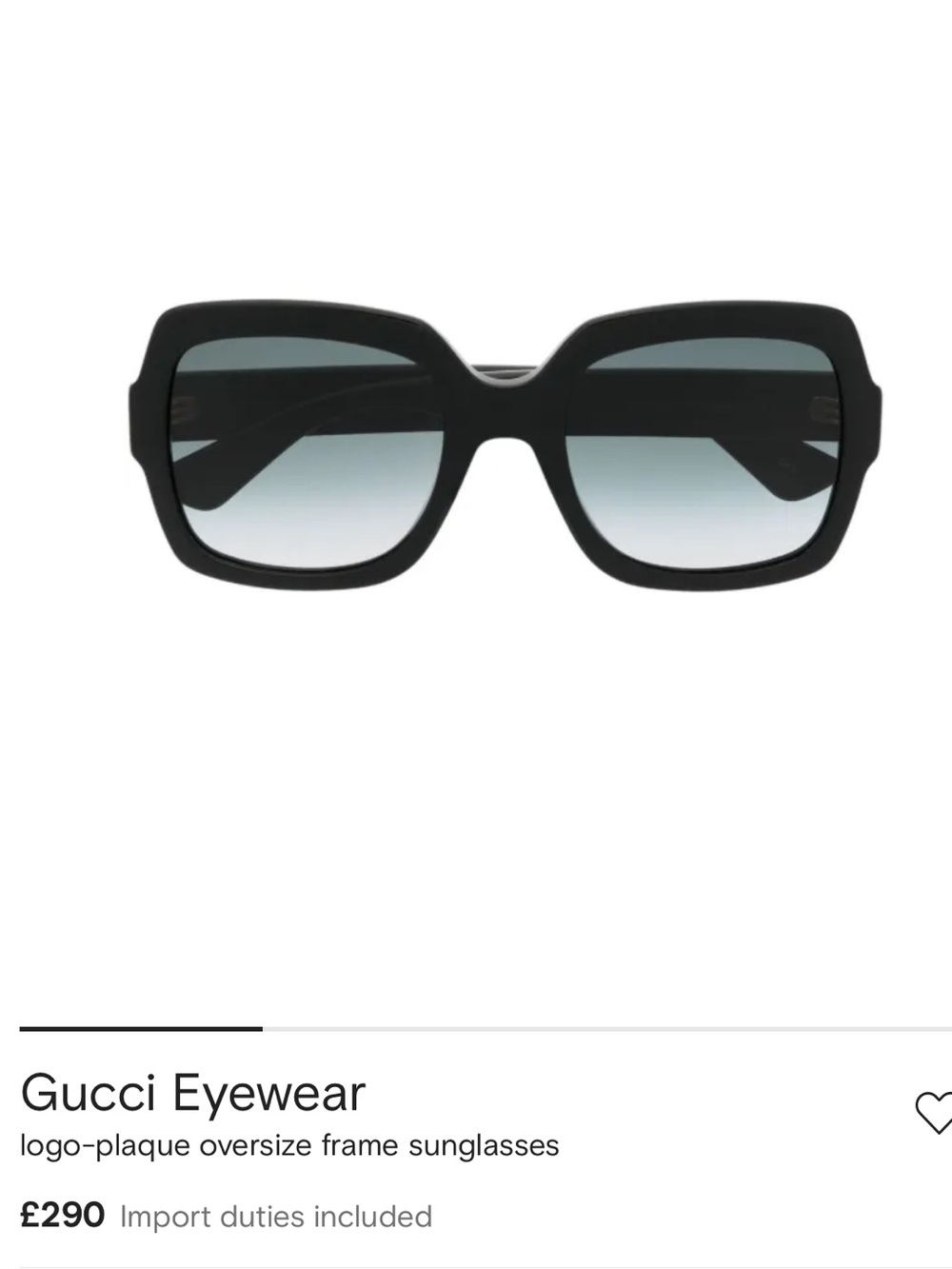 Gucci Black Oversized Square Sunglasses with Gradient Lenses Logo Plaque